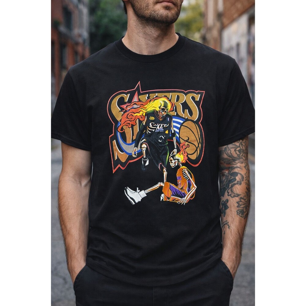 Philadelphia 76Ers Skeleton Shirt, Gilded Medium, NBA Dark Streetwear